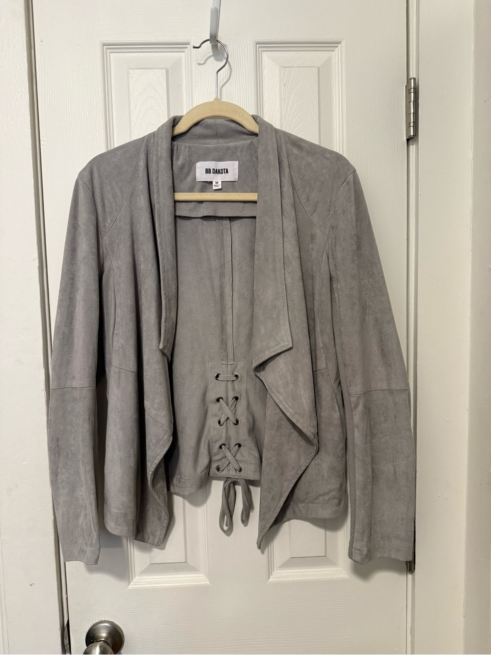 BB Dakota Light Gray Suede Draped Lace-Up Jacket